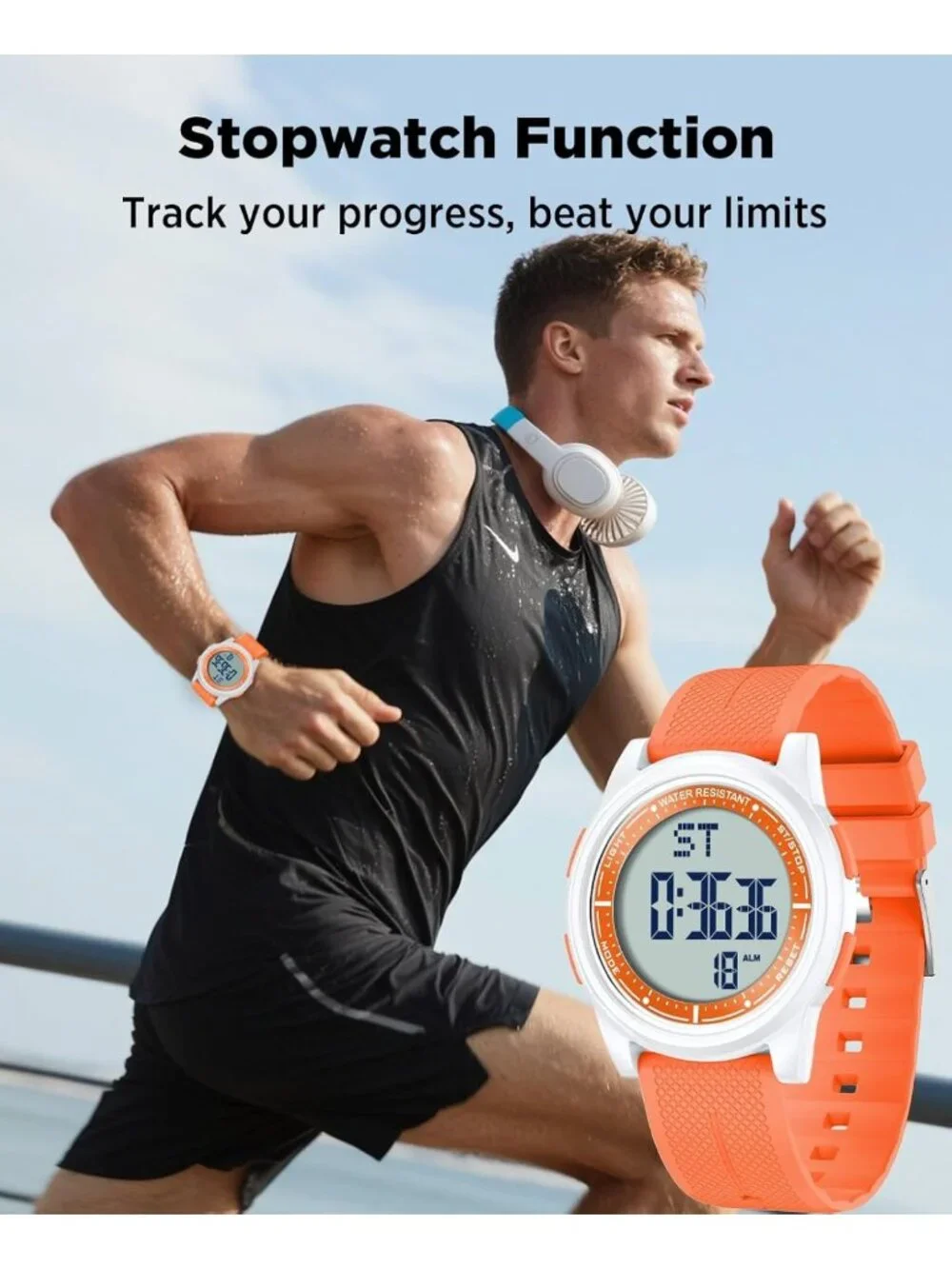 Ultra-Thin Waterproof Digital Sports Watch for Men & Women, 44mm Silicone, Alarm